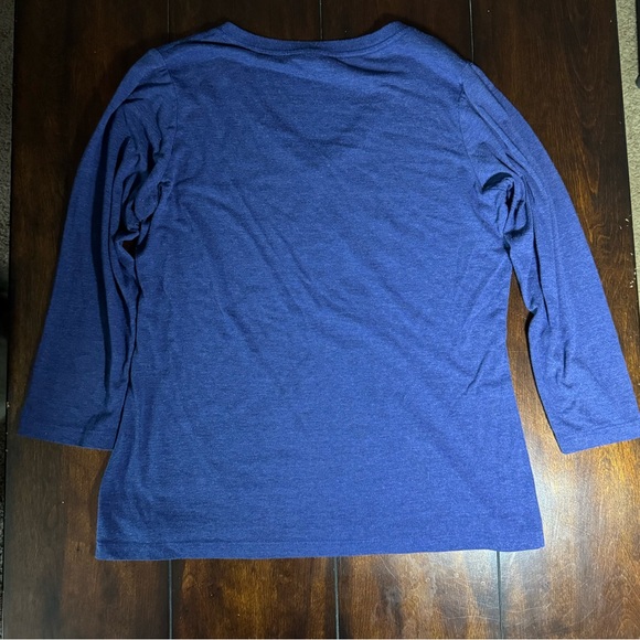 Blue V-Neck Women's Top with Pink Graphic Medium - Picture 5 of 7